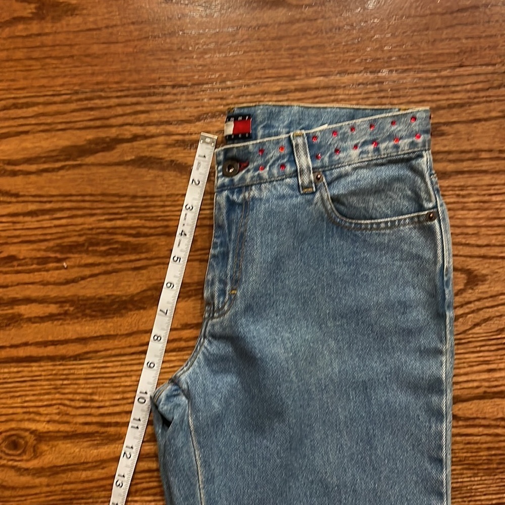 NWT TOMMY JEANS VINTAGE woman’s Star dazzle rhinestone flare  jeans high slits 9 - Picture 16 of 17
